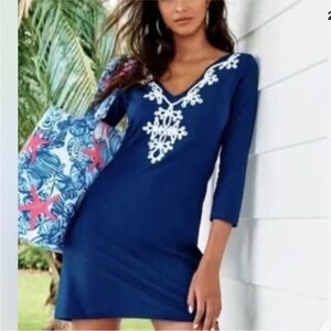 Lilly Pulitzer Small Navy Blue Cream Marina Embroidered Dress